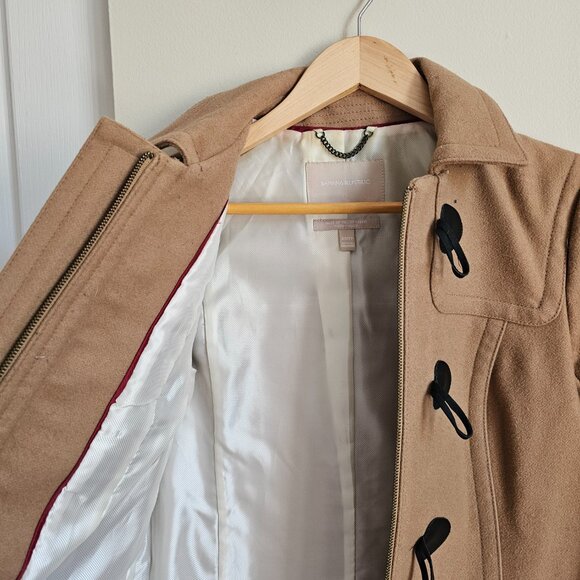 Banana Republic Camel Wool Toggle Coat Overcoat With Leather Accents Size XS - Picture 4 of 12